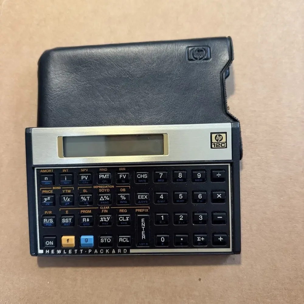 Vintage Hewlett-Packard HP 12C Financial Calculator Gold w/ Original Case Tested